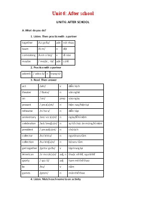 Đề cương ôn tập môn Tiếng Anh Lớp 7 - Unit 6 After school